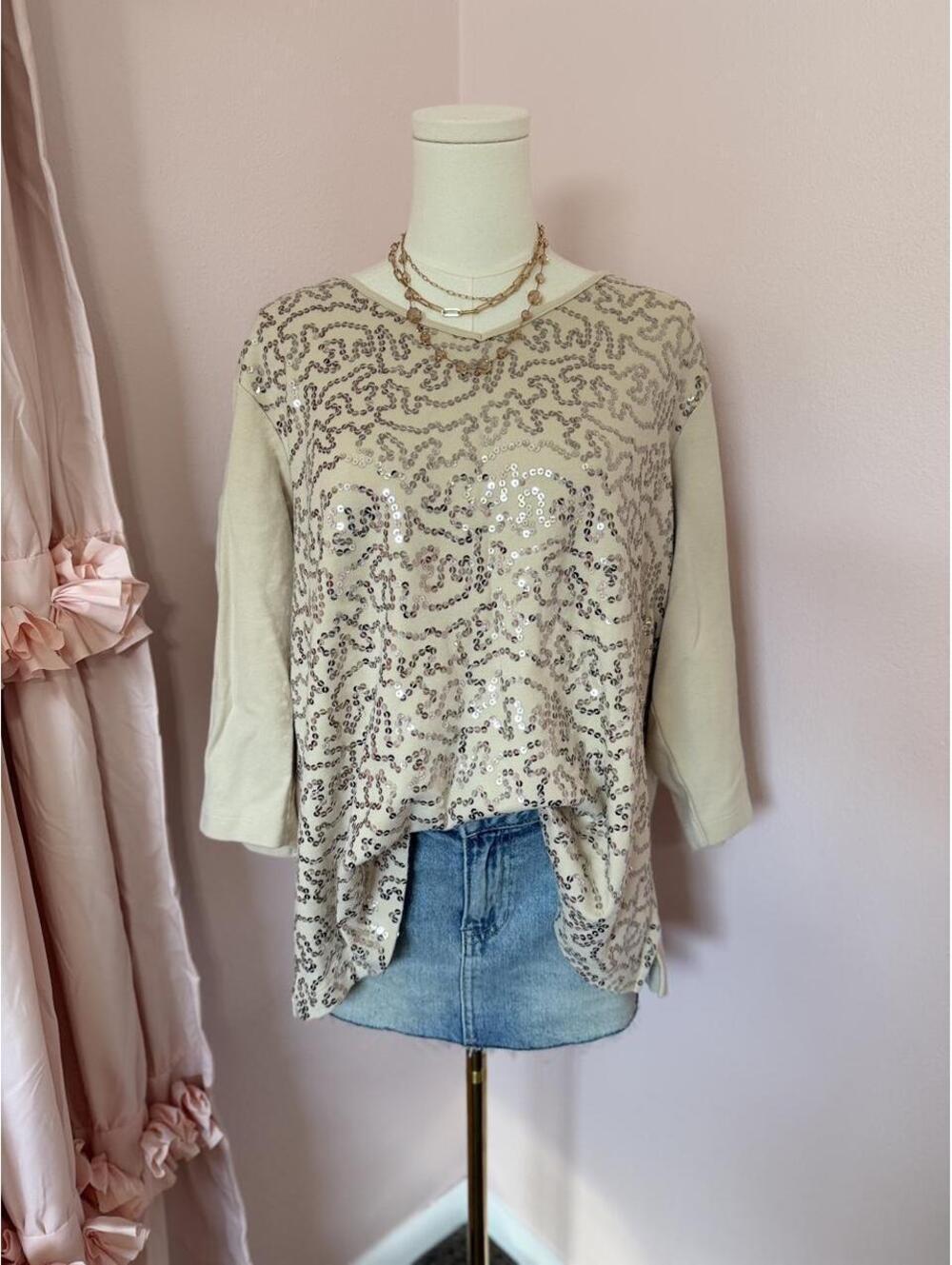 Quacker Factory Sequin Swirl Tunic Top 1X Y2K Glam